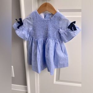 Zara-Smocked bodice babydoll dress w/bow details on sleeve / Size:9-12 Months